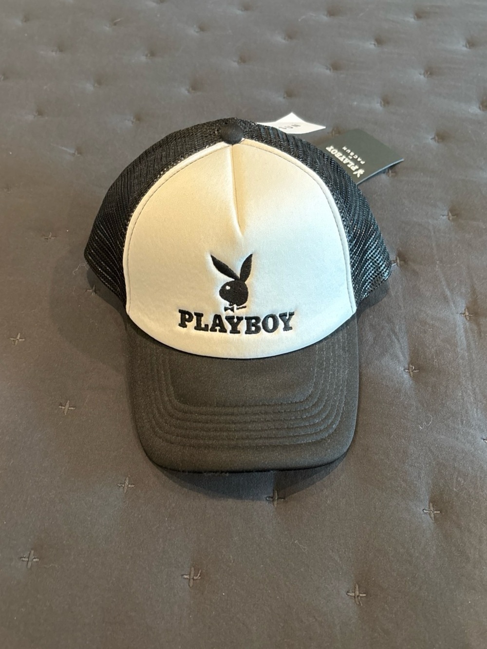 PLAYBOY Black and White Mesh Trucker Cap